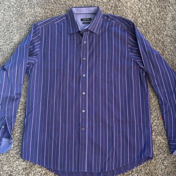 Bugatchi Extra Large Purple Striped Classic Fit Button Front Shirt - Picture 2 of 7